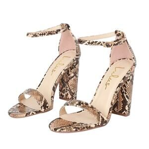 Lulu’s Snakeskin Ankle Strap Block Heels Python Print Open Toe Slingback Size 7